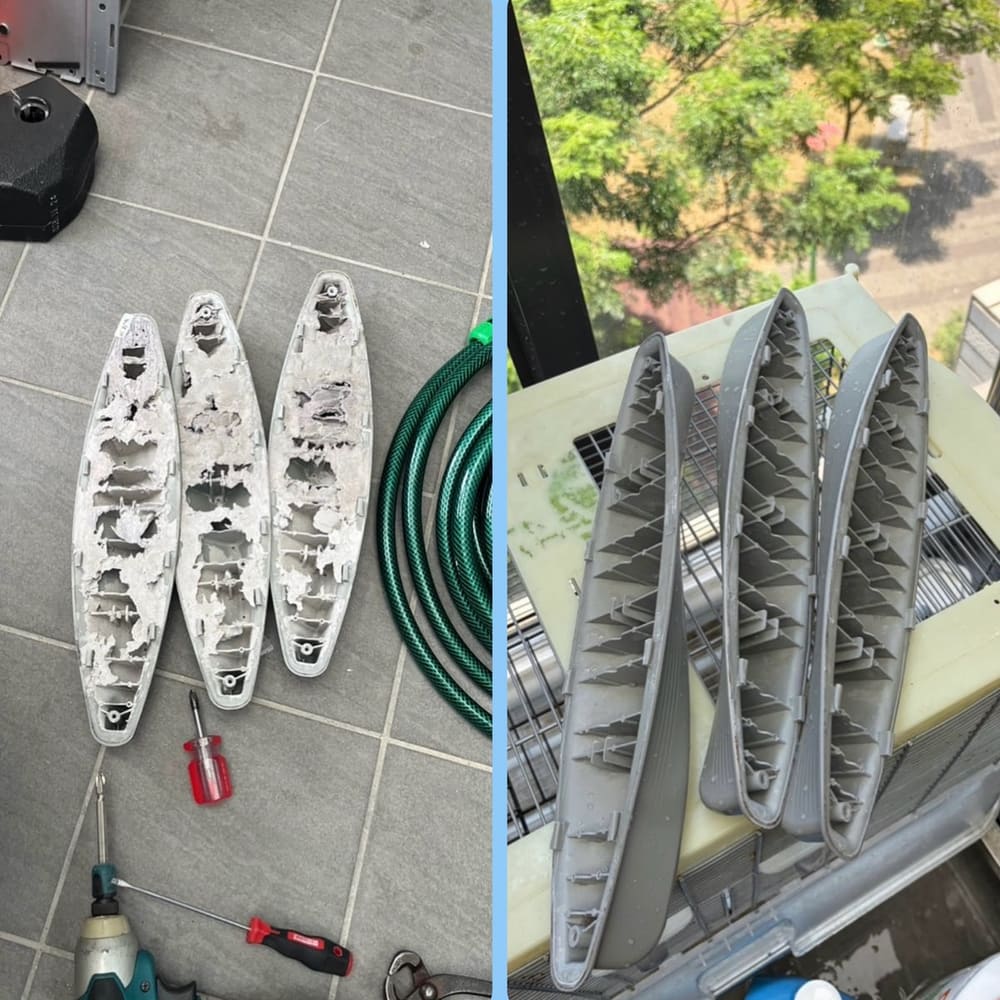 台中中區・2 年未清洗｜提水筋卡滿厚重皂垢殘留，拆下清洗後乾淨無垢。